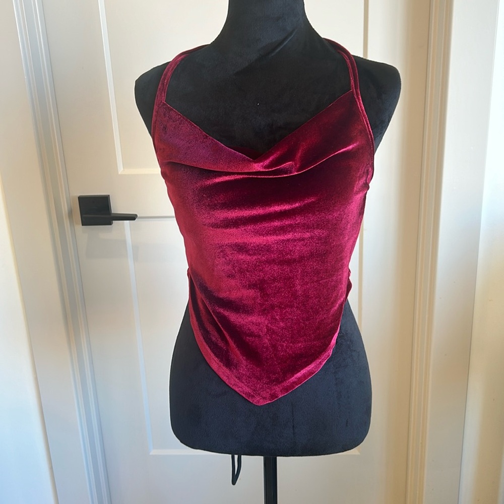 Velvet cowl neck halter top